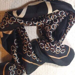 NWOT  Ann Taylor  100%  silk scarf  black/gold/white